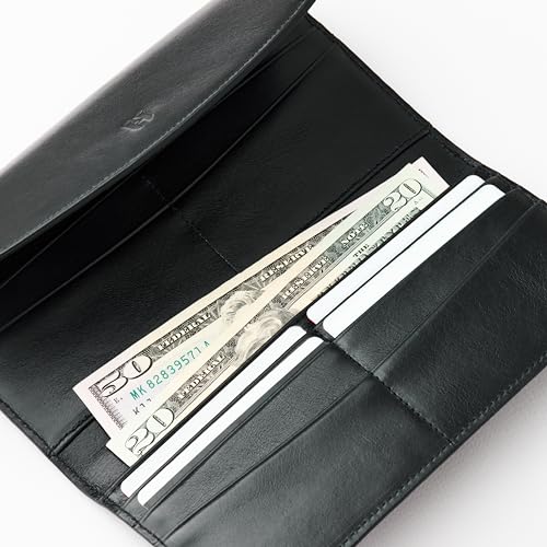 Handcrafted Full-Grain Leather Women’s Wallet, RFID Blocking, 12 Card Slots, 3 Compartments, Removable Zipper Coin Pouch, Gift Box & Pouch, Christmas & Birthday, Black3