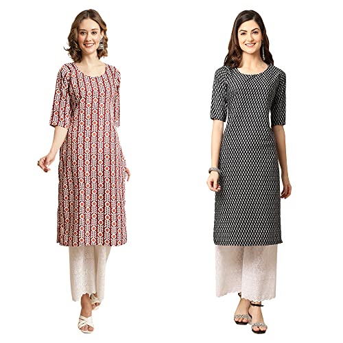 Image of Pinkmint Women's Crepe Digital Print Straight Kurta [Pack of 2]