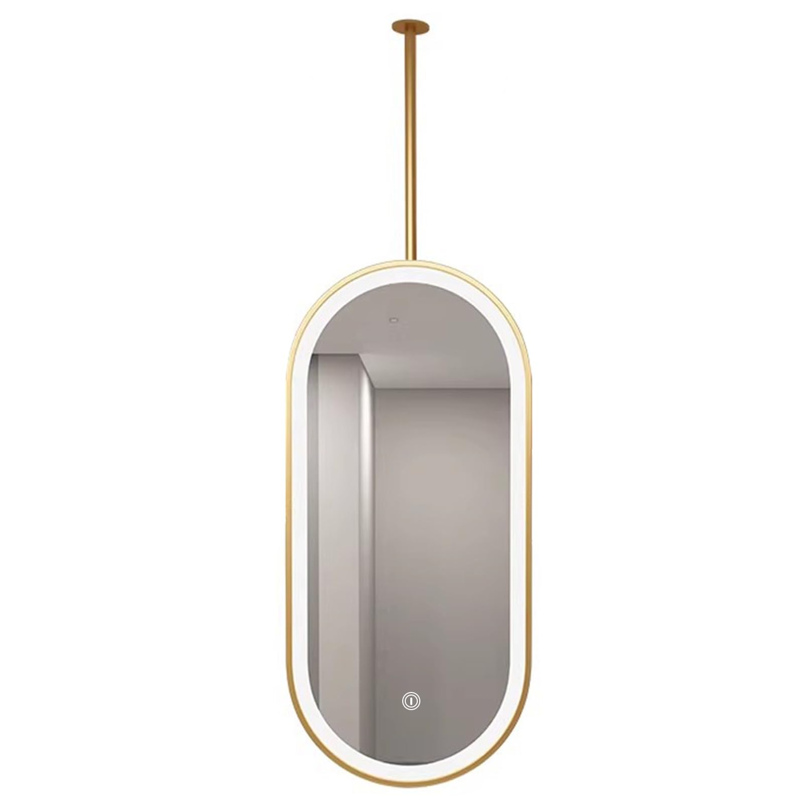 FGXHHS LED Lighted Oval Makeup Mirror, Gold Metal Pole Ceiling Suspended Mounted Corridor (50cmx100cm)