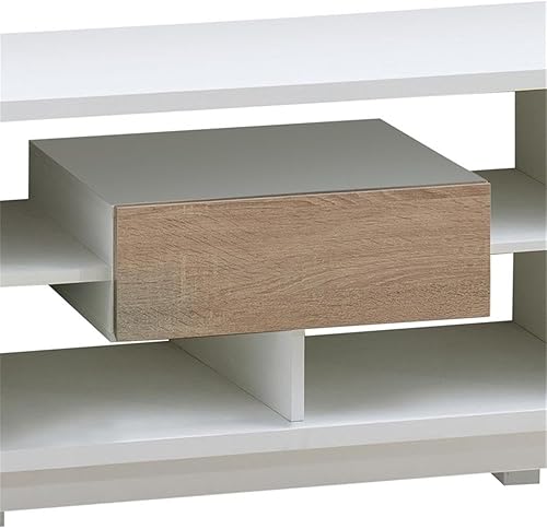 Miniatura 6 de HOMES Inside + Out Eloisa - Moderno soporte de TV con marco de madera con cajón central sobre doble deslizamiento de metal, consola multimedia de 4