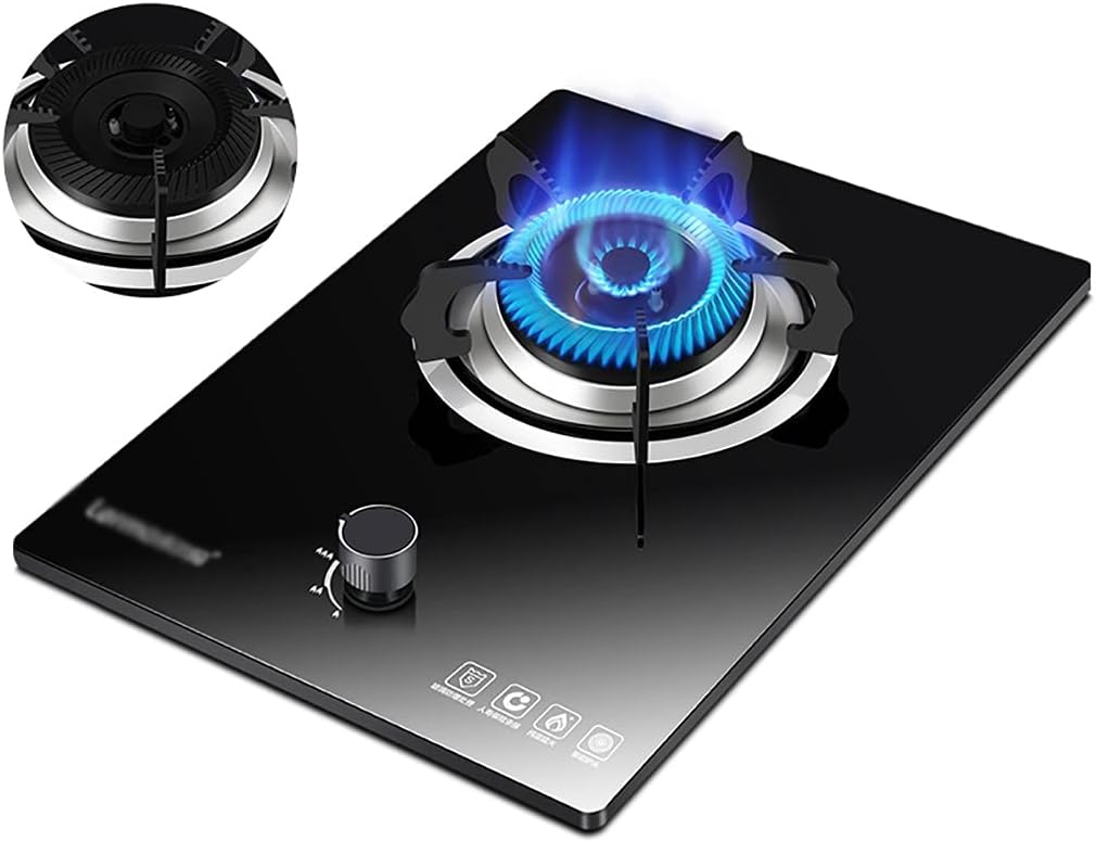 Burners Gas Hob Portable Home Kitchen Hob，Built In 1 Burner With FFD/FSD,Black Glass(Gloss)，Easy To Clean [Energy Class A]