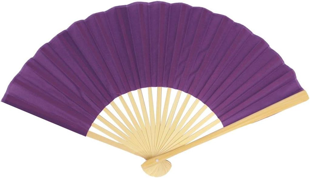 Quasimoon PaperLanternStore.com 9 Inch Dark Purple Silk Hand Fans for Weddings (10 Pack)