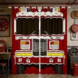 3D Fire Truck Curtains for Bedroom,Fire Engine Curtains & Drapes Black Red Firemen Car Vehicle Window Curtains,Cartoon Firefighter Truck Draperies Fighting Vehicle Room Decor 2 Panels 38'Wx45'L