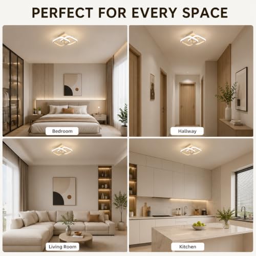 Image of Desidiya 22W Modern LED Ceiling Light, 2 Square Flush Mount,3 Color Dimming | Acrylic Finish • Surface Mount • Eye Comfort • Energy Saving • Bedroom, Hall & Living Room