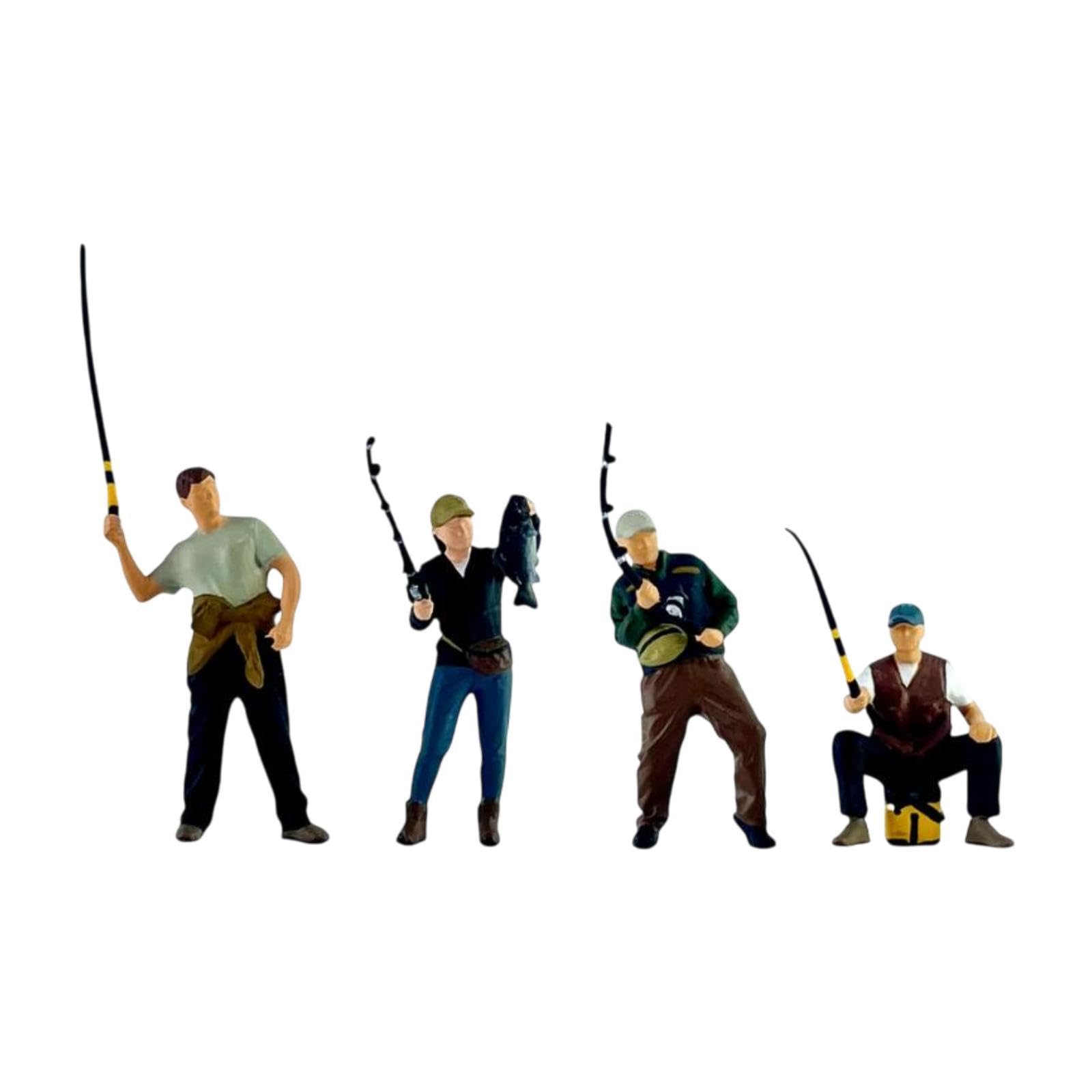 4 Piezas 1/64 Hombre Y Mujer Pescadores Manualidades Accesorios para Fotos Adorno de Mesa de Arena Figura de Pescador en Miniatura para Maquetación de