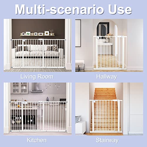 Kinfant Extra Wide Baby Gate - 58-Inch White Doorway & Stair Gate, Tall & Adjustable Extension Pressure Pet Gate, With Extension Kit, Pressure Mount Kit, Wall Cups #TOP6