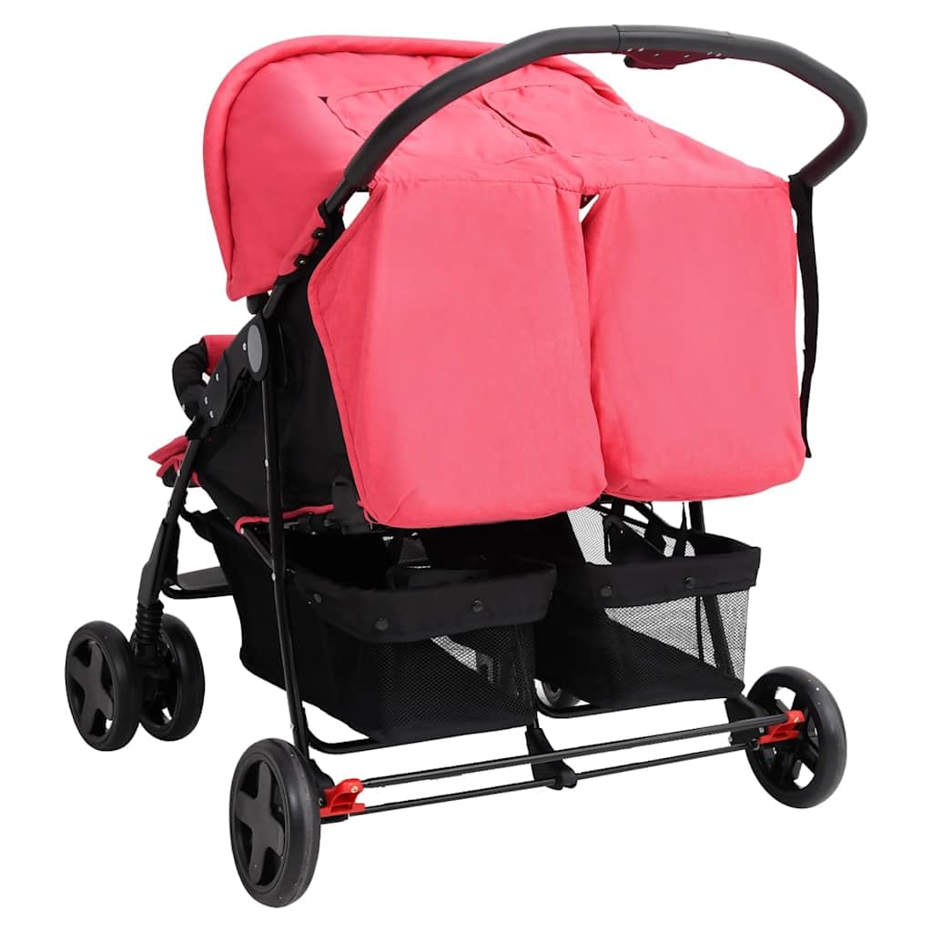 Poussette Double, Poussette Deux Places pour Jumeaux Pliable Rouge Acier