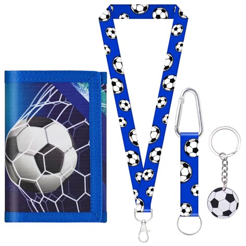 MLPKOI Geldbeutel Kinderr, Brustbeutel Kinder Fußball, Portemonnaie Kinder mit Schlüsselanhänger und Schlüsselband, Dreifach Gefaltete Geldbörse, Portemonnaie zum Umhängen für Jungen & Mädchen
