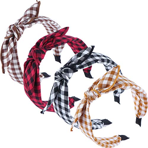 4Pcs Women Bow Tie Plaid Headbands Christmas Knot Vintage Twisted Headbands Bunny Ears Headwraps Hair Band for Women Girls Decoration Supplies (color3)