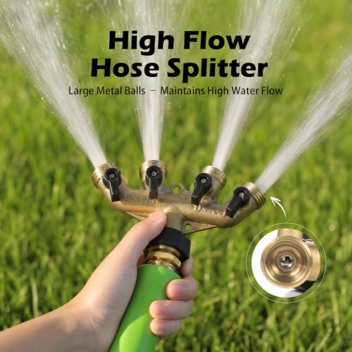 Image of SheeChung 4 Way Hose Splitter, Heavy Duty Brass Garden Hose Splitter Manifold, 3 /4 inch Multi Water Hose Connector Adapter, Outdoor Faucet Spigot Splitter with 4 Shut-Off Valves