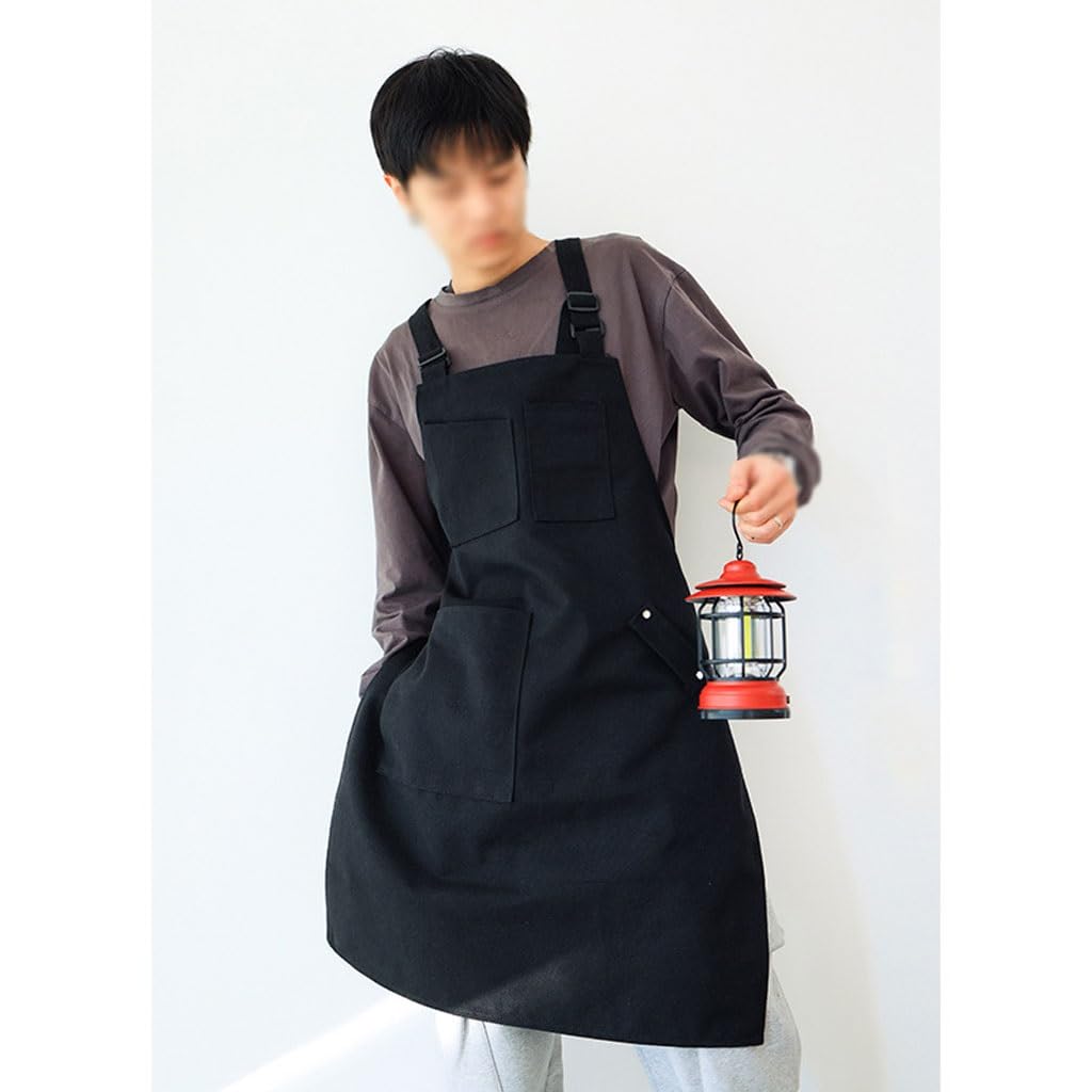 TEESONG Delantal de Chef Delantal de Lona Coreano for café, té de la Leche, barbería, Jardinero, Pintura artística, Ropa de Trabajo Gruesa for Hombres y Mujeres Delantales para Hombres(B)
