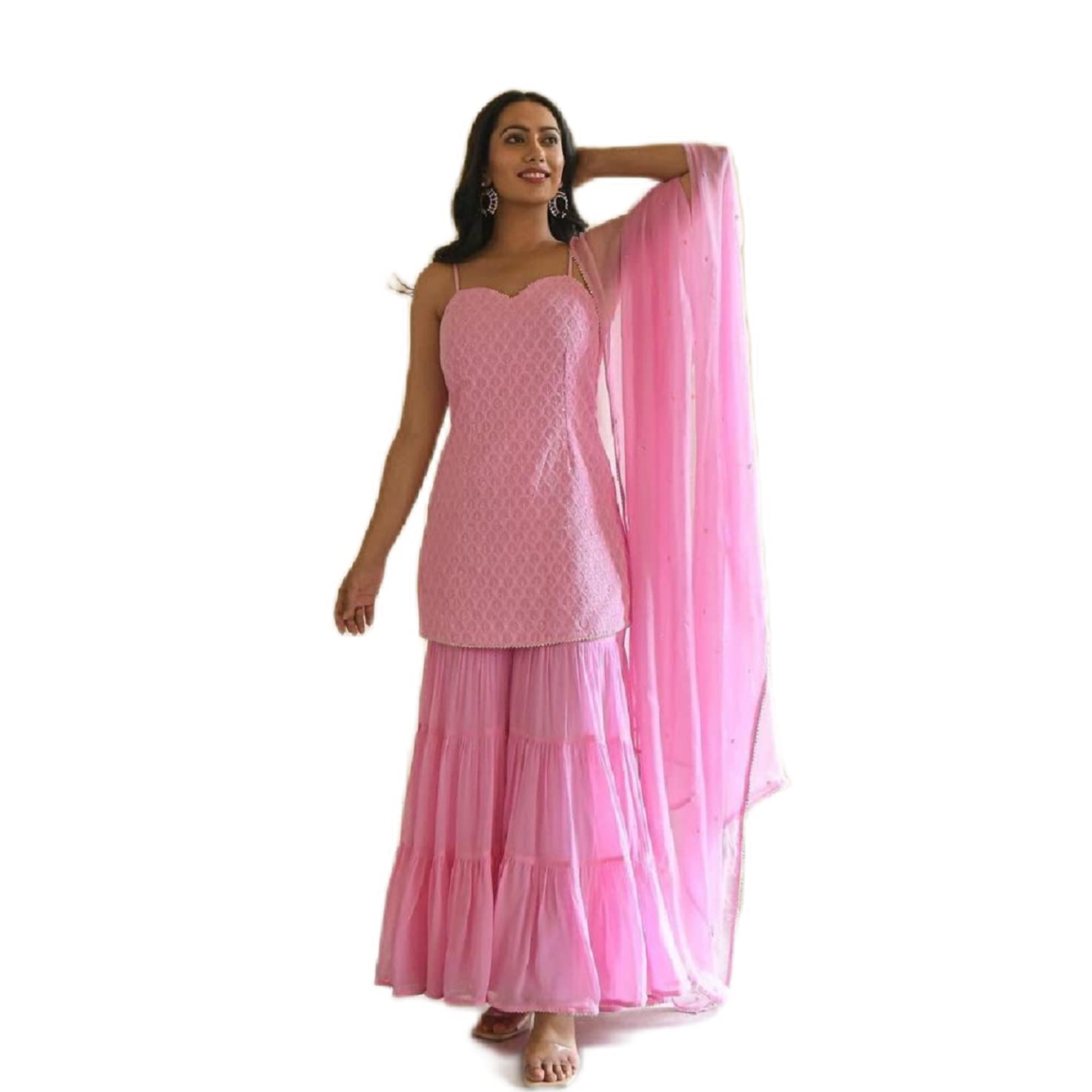 YAZU LIFESTYLE Women Georgette Semi-Stitched Salwar Suit Palazzo with Dupatta