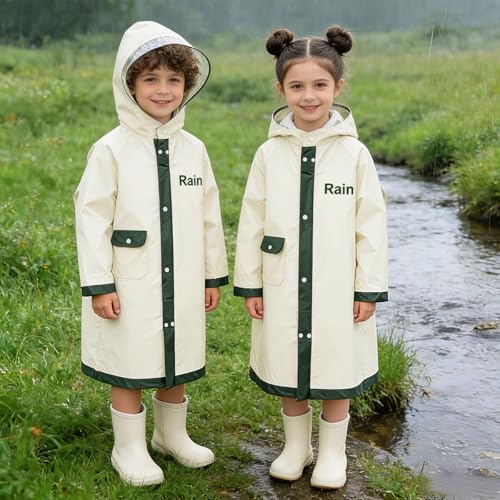 Image of PALAY Raincoat for Kids Waterproof Hooded Raincoat Lightweight EVA Rain Jacket with Snap Buttons & Pocket Portable Childrens Rain Poncho for School & Outdoor Play