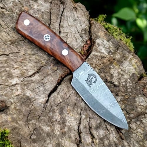 Handmade Damascus Hunting Knife with Sheath - Fixed Blade Knife for Men - ROSE Wood HandleWith Leather Sheath - Bushcraft Knives, Camping Knife Survival BWK-J345