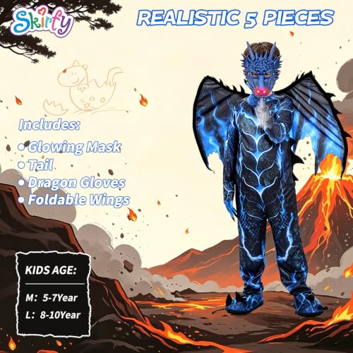 Kids Dragon Costume, Boys Dragon Halloween Costume with Mask, Wings & Tail - image 8