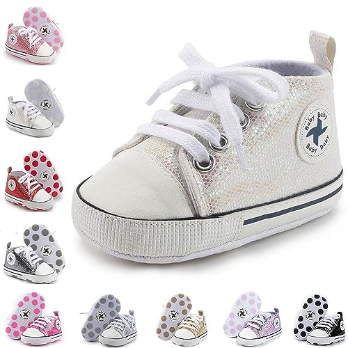 Image of Newborn Baby Girls Boys Canvas Shoes Infant Soft Sole Slip On First Walkers Sneaker Toddler Flat Loafers High Top Crib Denim Unisex Moccasins Shoe