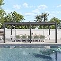 Aoxun Louvered Pergola 10' x 20' 96S Outdoor Metal Pergola with Adjustable Top for Decks, Gardens and Backyards, Easy Assembly via Structural Patent, Gray