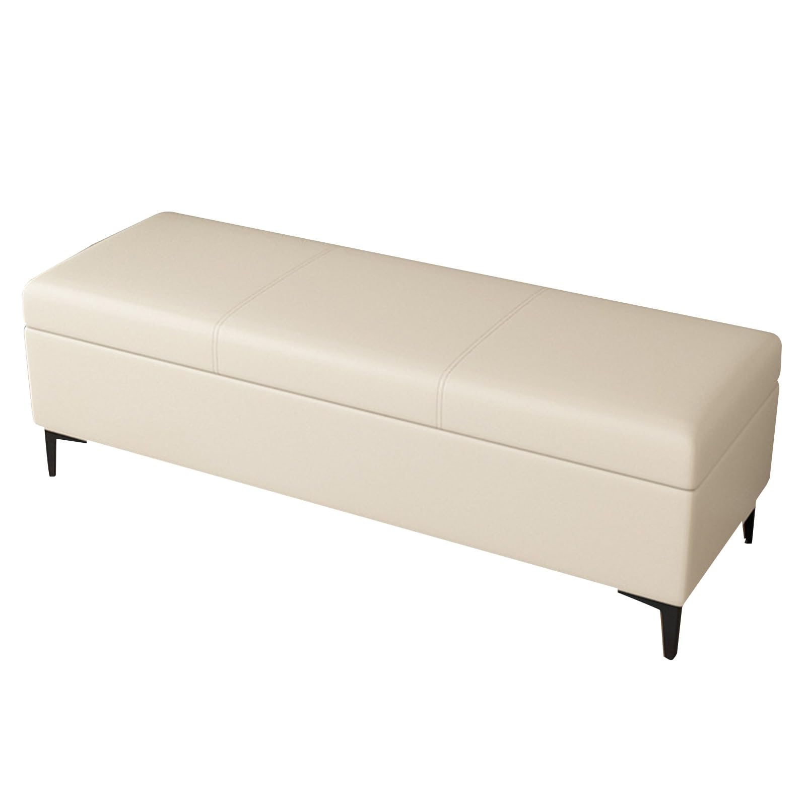 WJFTODAY Multi Functional Leather Storage Bench Sturdy Iron Legs Entryway Shoe Extra Seating Off White 100cm/39.3in Perfect for Space Saving Solutions!