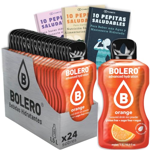 24 x Bebida Bolero NARANJA Hidratante Sin Azucar (24x9 grs) + 30 Pepitas Saludables para una vida más sana by Cia&Co