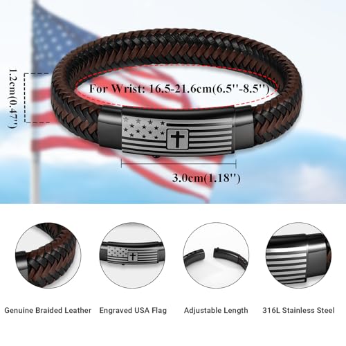 American Flag Leather Bracelet for Men Bible Verse Bracelets Cross Bracelet Christian Jewelry Gift for Men4