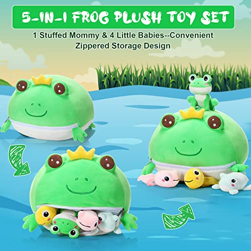 Pangda Frog Plush Frog Stuffed Animal for Kids 14 Inches Frog Toy Pillow with 4 Plush Frog Babies Toy Gift for Kid, Boys Girls Birthday Favor Christmas Decor - Image 5