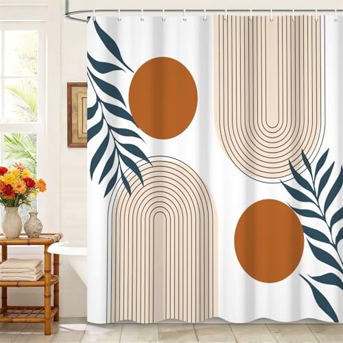 Kzzfqxb 183x183cm Rideaux de Douche Boho avec Crochets, Arc Beige soleils Cercles Laisse l'art Moderne imperméable pour Le Bain, décor esthétique de...