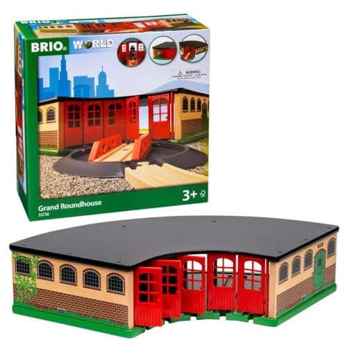 brio world - 33736 grand roundhouse - ultimate train set accessory  accommodates 5 trains  rotating switch turntable  compatible with all railway toys  perfect for kids ages 3