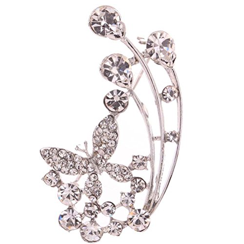 Amybria Cute Silver Plated Full Crystal Inlay Butterfly Flower Brooch Pin Women Gift