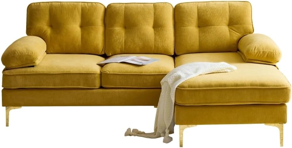 83" Sectional Sofas Couches Velvet L Shaped Couches, Sofa Comfortable for Living Room, Bedroom,Apartment,Yellow