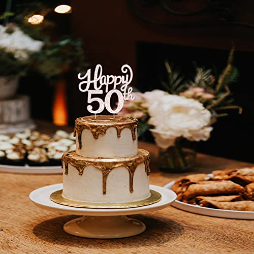Happy 50Th Birthday Rose Gold Rhinestone Cake Topper - 50Th Birthday/Anniversary,Cheers To Fifty Years Old Bday Party Metal Sparkly Centerpieces Decorations. #TOP2