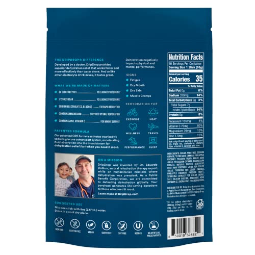 Dripdrop Hydration - Electrolyte Powder Packets - Mango, Acai, Passion Fruit, Pineapple Coconut - 16 Count #TOP1