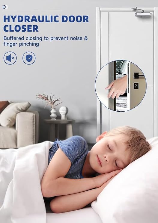 Automatic Door Closer Medium Size for Home & Commercial, Heavy Duty No Slam Mechanism, Silver
