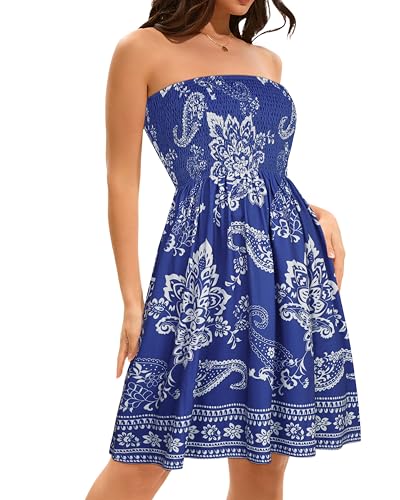 Image of elescat Summer Dresses for Women 2026 Strapless Casual Beach Cover Ups Tube Top Sundress