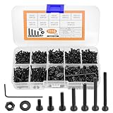 1110 Pz Set di Viti M2, Bulloni e Dadi Set, Viti a Testa Cilindrica con Esagono Incassato Nero, Bulloni a Testa Tonda Esagonale e Dad e Rondelle, Bullone a Brugola per Macchine