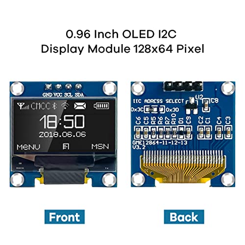 Image of Hosyond 5 Pcs 0.96 Inch OLED I2C IIC Display Module 12864 128x64 Pixel SSD1306 Mini Self-Luminous OLED Screen Board Compatible with Arduino Raspberry Pi (White)