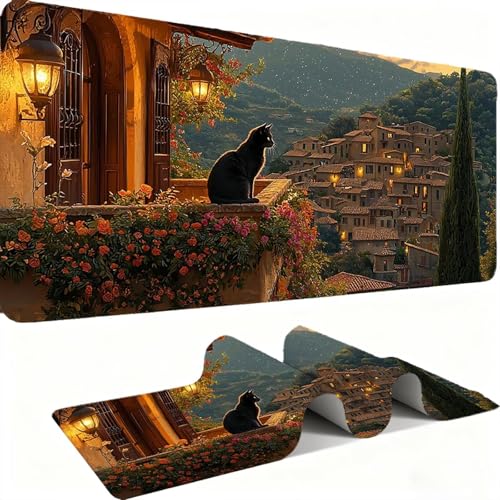 Tapis Souris Gamer Chat Noir pour Grand Bureau d'Ordinateur
