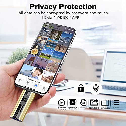 Image of EATOP USB Flash Drive 512GB iPhone Memory Stick Storage for Photos and Videos, iPhone Mobile Photo Stick Storage Flash Thumb Drive Compatible with iPhone iPad Android and Computers (Gold)