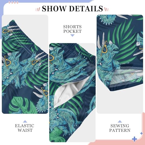 Cool Dinosaur Palm Leaf Boys Long Pants Soft Trousers Elastic Waist Kids Lounge Bottoms with Pockets S-XL4