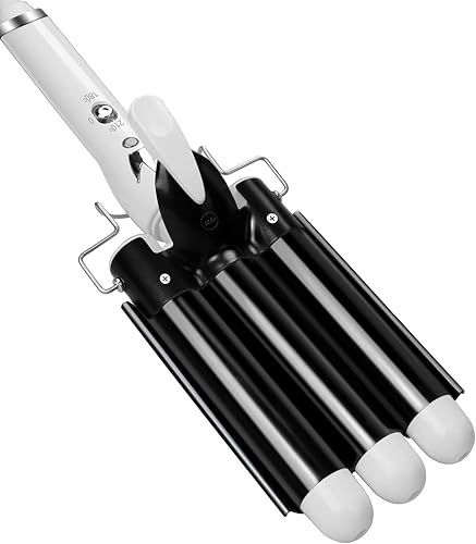 Aleath Ondulador de pelo de 3 barriles, rizador de tres barriles de 0.984 in (1 pulgada), ondulador de cabello negro para mujeres con temperatura