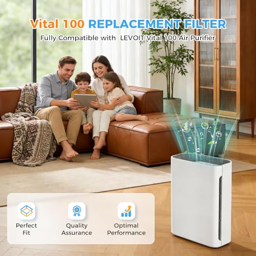 Image of 2 Pack Vital 100 Replacement Filter for LEVOIT Air Purifier | 3-in-1 HEPA and Activated Carbon Filter, Part Number Vital 100-RF