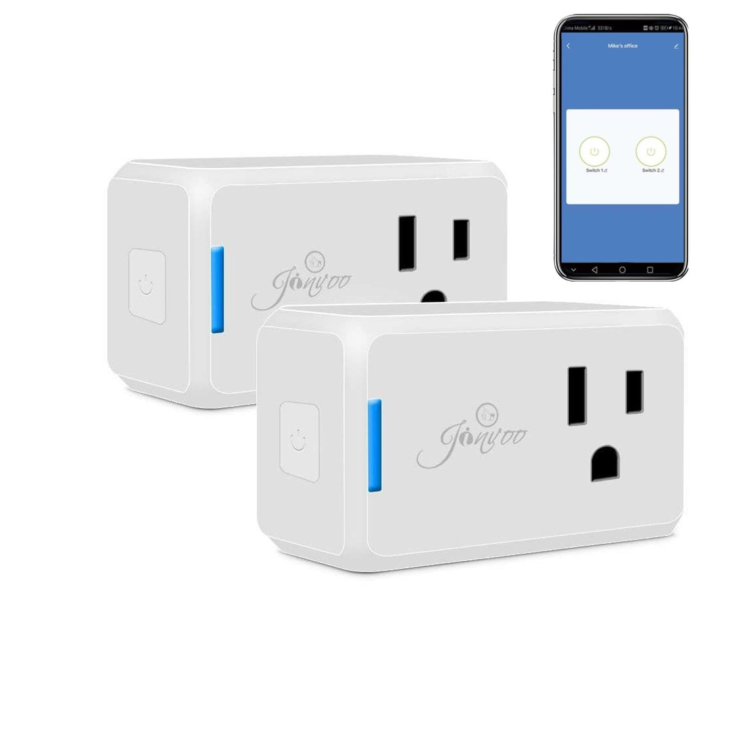 Jinvoo WiFi Ultra Plug Wireless Outlet Remote Control 120V 10A Works with Alexa Google Home no hub Required Smart Socket Whole Sale Tuya Smart Life Free app 2.4GHz only White ETL (2 Pack)