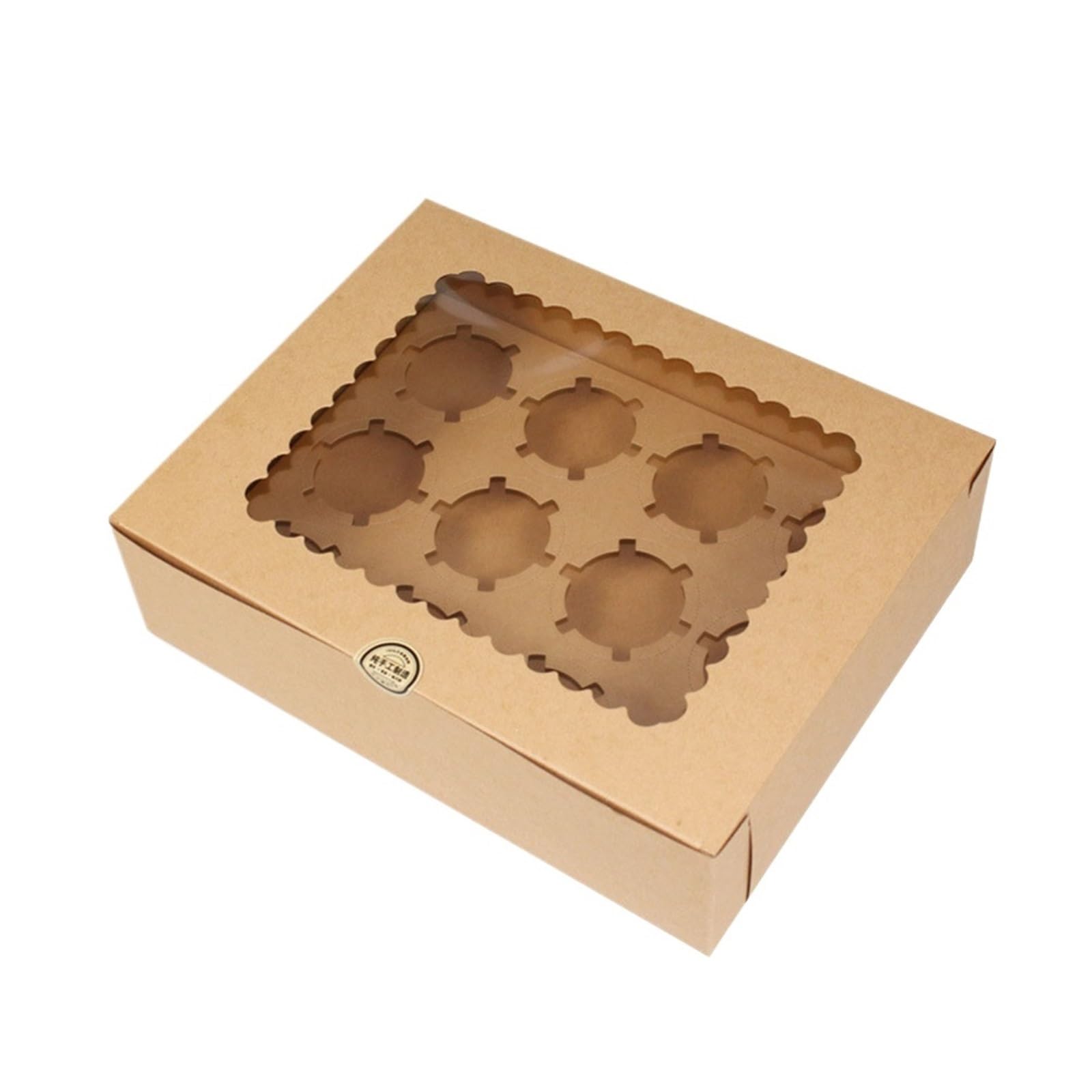 XPJYUA Bakery Boxes with Clear Window 12-Cavity Cupcake Box Container Cake Holder With Inserts Carrier W/Clear Window Muffin Containers Bakery Carriers(Brown)