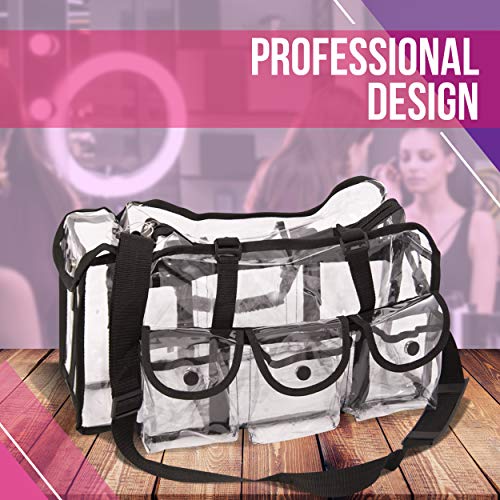 Casemetic Clear Tote Travel Bag With 6 External Pockets And Shoulder Strap For Makeup Artist, Large #TOP1