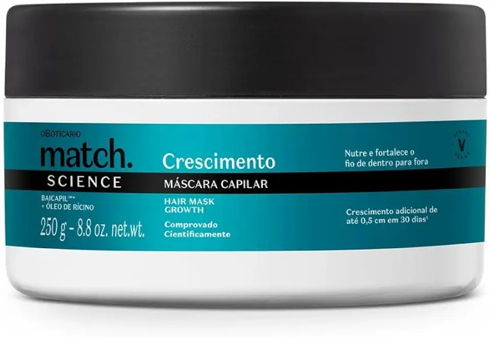 Máscara O Boticário Match Science Crescimento 250g - Fortalecedor de Fios e Auxiliar no Crescimento Saudável