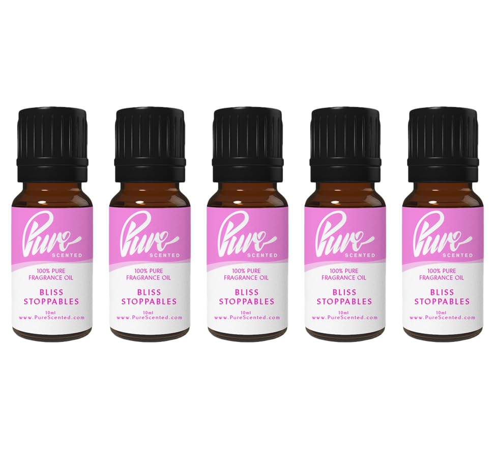 Pure Scented 50ml Fragrance Oils - 5 x 10ml Suitable for Candles, Soaps, Slime, Diffusers, Cosmetics, Wax Melts, Designer (5 x 10ml, Bliss Stoppables)