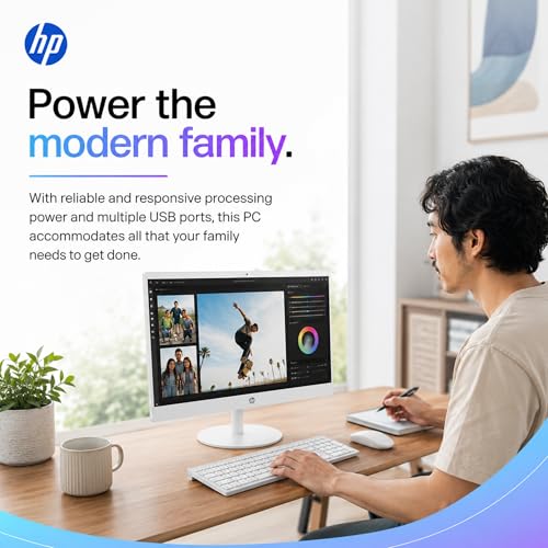HP 22" FHD All-in-One Desktop Computer, 16GB RAM, 640GB Storage (128GB SSD + 512GB External), Quad-Cores Intel N100, Windows 11 & Office 365 for Web, Keyboard & Mouse Included, White - Image 6
