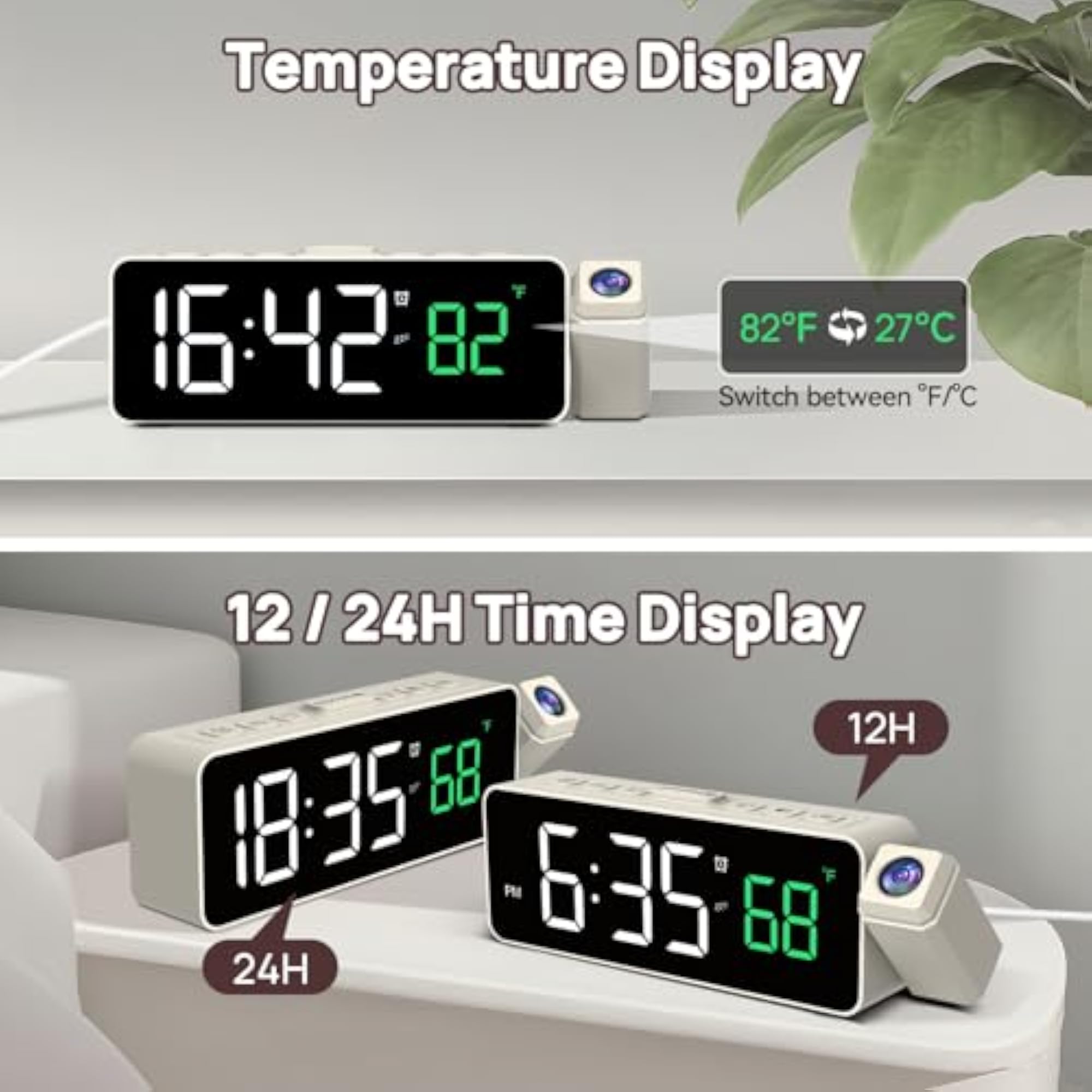 Projection Alarm Clock with Rotatable Projector