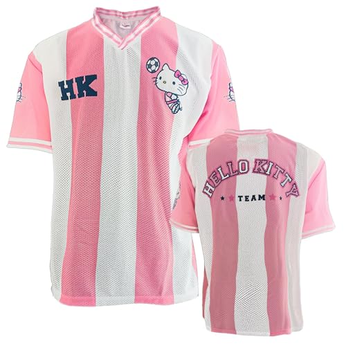 T-shirt oversize femme Hello Kitty en tissu ajouré rose maillot style hockey
