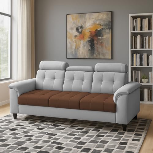 Image of Casaliving Ella 3 Seater Sofa Set for Living Room (Brown Grey Colour Fabric) Premium Fabric Sofa