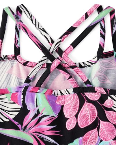 The Children's Place,Girls,Casual Sleeveless Tiered Dresses,Black Tropical,Small2